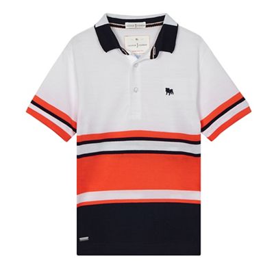 Boys' white striped colour block polo shirt